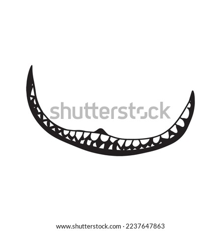 Cheshire cat smile, grin with teeth black silhouette. Vector drawing on a transparent background.