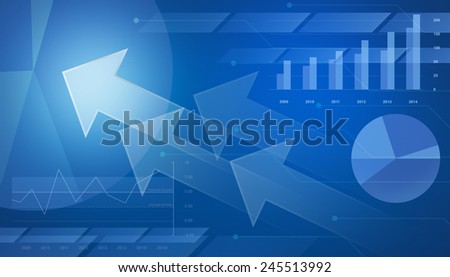 Arrow on financial graph and chart for business background, blue tone