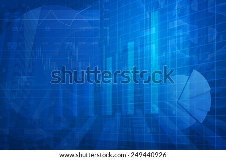 Arrow head with Financial chart and graphs on city background, blue tone