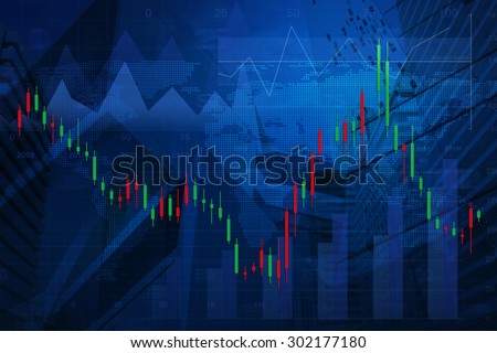 Stock market chart with dot map on city background, blue tone, Elements of this image furnished by NASA