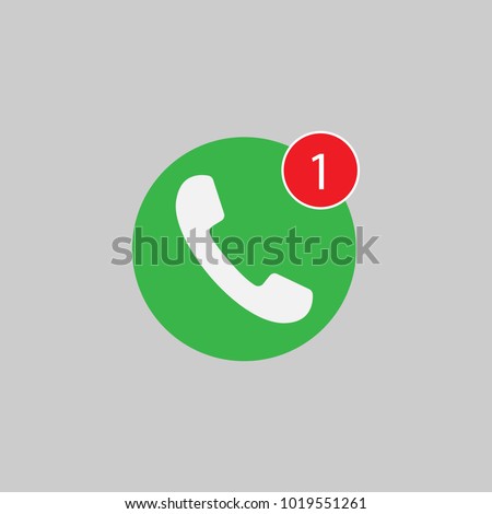 Phone icon, one missed call sign, white on green background. Vector flat illustration.