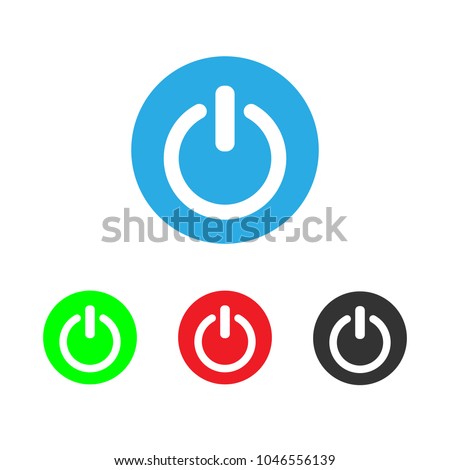 Shutdown icon, power icon, on/off sign. Set on white background. Vector illustration. Flat design.