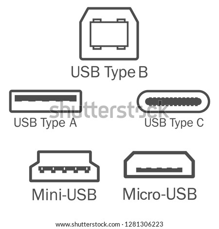 Usb port icon set. Vector illustration, flat design.