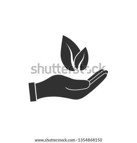 Plant leaf in hand icon. Vector illustration, flat design.