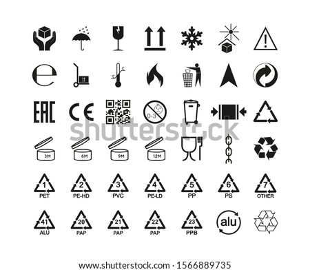 Packaging icons, package signs set. Vector illustration, flat design.