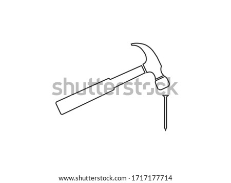 Hammer, nail icon. Vector illustration, flat design.