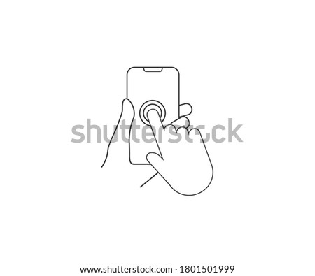 Mobile phone in hand, touch. Vector illustration, flat design.