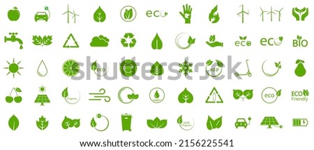 Eco green icons. Ecology icons set. Vector illustration. Flat design.