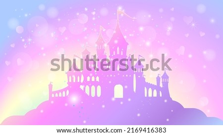 Silhouette of a magic castle on a background with stars. Princess palace illustration. Vector image.