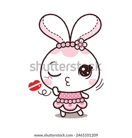 Little Rabbit Blowing Kisses, Kawaii Cartoon Style