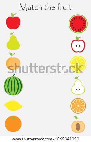 Match the fruit  in cartoon style for children, preschool worksheet activity for kids, task for the development of logical thinking, vector illustration