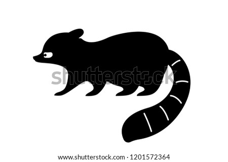 Black raccoon silhouette. Vector shadow. Laser cutting path