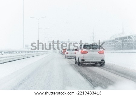 Image, Stock Photo slippery snow covered road in a forest area