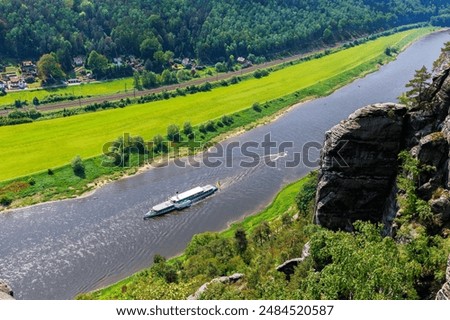 Similar – Image, Stock Photo View over the Elbe river and the cliffs of Saxon Switzerland to Stadt Wehlen