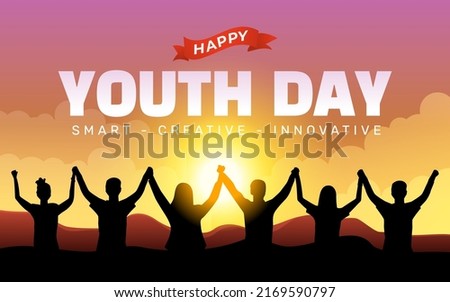 International Youth Day poster banner vector illustration with group of people 