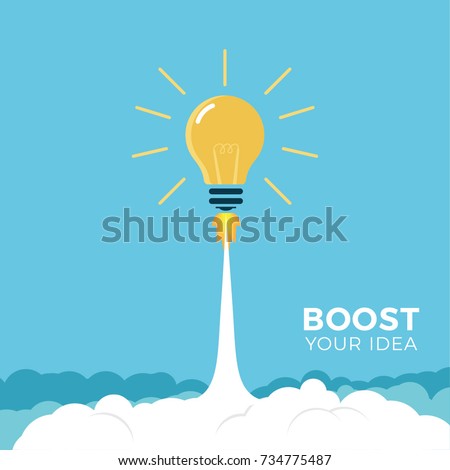 Vector illustration concept light bulb rocket launch for idea boost.