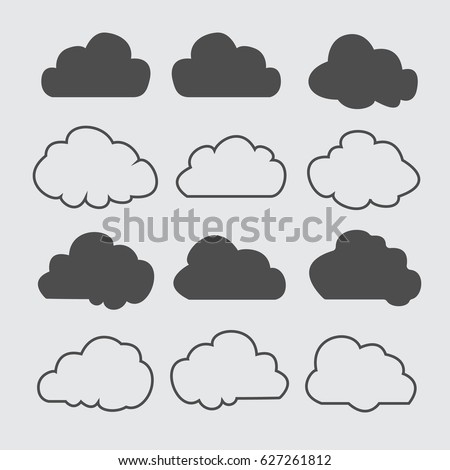 Clouds silhouettes. Vector set of clouds shapes. Collection of various forms and contours. Design elements for the weather forecast, web interface or cloud storage applications.