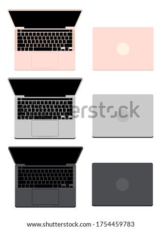 Set top view  modern laptop open and closed flat design vector illustration isolated on white background
