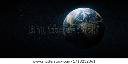 Earth in the space. Blue planet for wallpaper. Green planet or Globe on galaxy. Elements of this image furnished by NASA