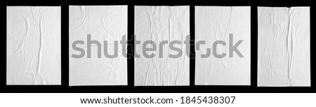 white paper wrinkled poster template , blank glued creased paper sheet mockup.white poster mockup on wall. empty paper mockup. clipping path