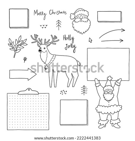 Set of Christmas and new year elements for bullet journal, planner, or note isolated on white background.