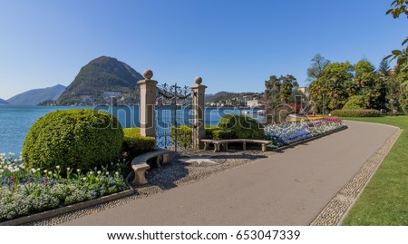 Lugano Switzerland, Park Ciani, Lake Lugano Zdjęcia stock © 
