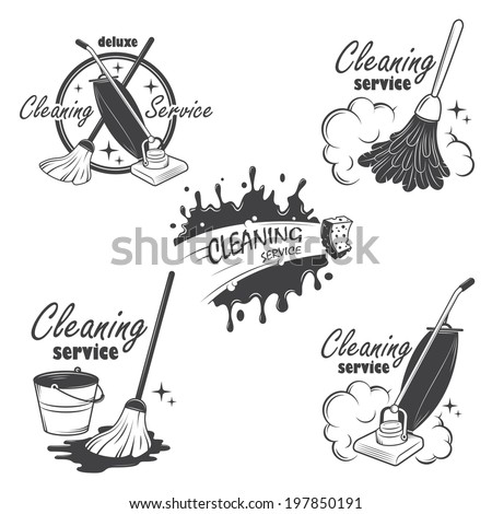 Set of cleaning service emblems, labels and designed elements.