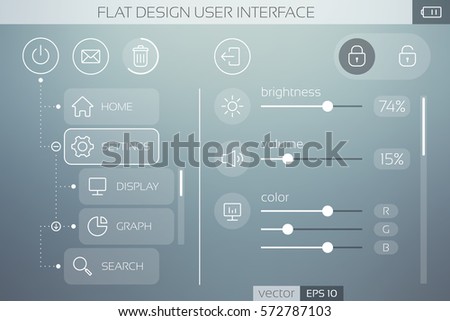 Flat UI template with icons buttons sliders and web elements for mobile menu and navigation vector illustration