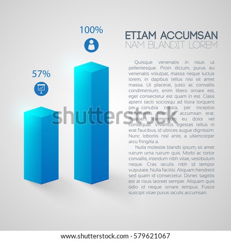 Web infographic abstract presentation with two blue square columns business icons text and percentage isolated vector illustration