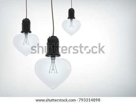 Light amorous design concept with realistic electric bulbs in heart shape hanging on wires isolated vector illustration