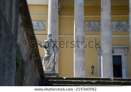 EGER, HUNGARY- CIRCA AUGUST, 2014- Sculpture at Basilica. The Cathedral or basilica of Eger - this is the third largest Catholic Church in Hungary. It was built  in classicist designs by Joseph Hild.