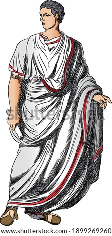 The figure of a man in the historical costume of the Roman consul. Vector image.