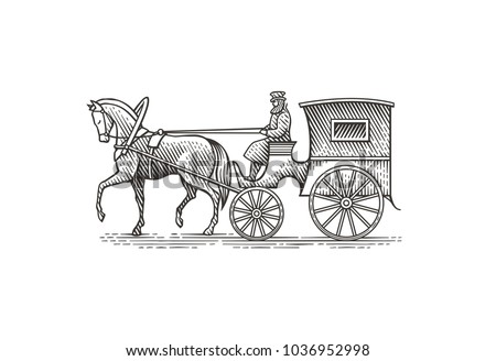 Vintage cab. Hand drawn engraving style illustration.