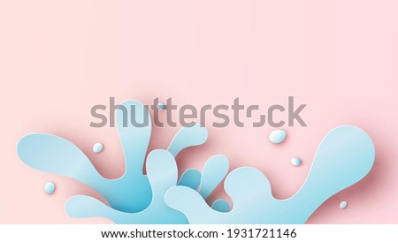 Illustration of sea water splashing on sand beach. Water splash background. paper cut and craft style. vector, illustration.