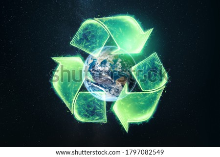 Recycling. Eco recycling green symbol. Recycling sign on the background of the globe