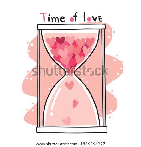 Hand draw cartoon cute Valentine day, Hourglass in many hearts vector.