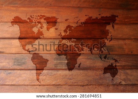 world map on old wood background