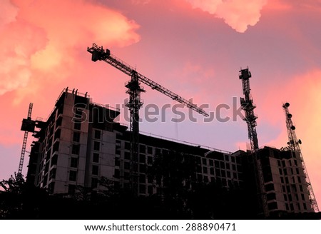 Construction Site silhouette in the sunset background