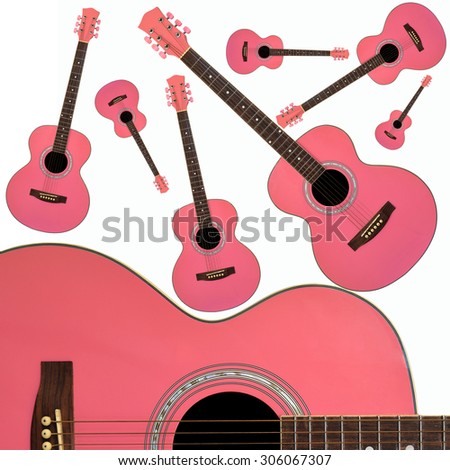 Pink Guitars on white background