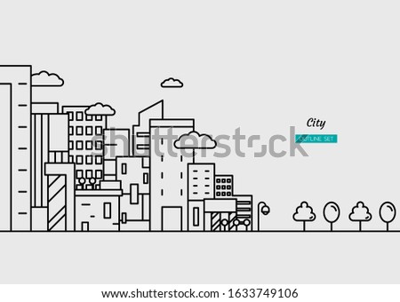city town lanscape concept, side building set, office, condo, daytime, background, outline object, Isolated flat vector design Stock foto © 