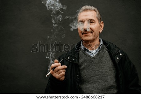 Similar – Image, Stock Photo Black man smoking in studio with neon illumination