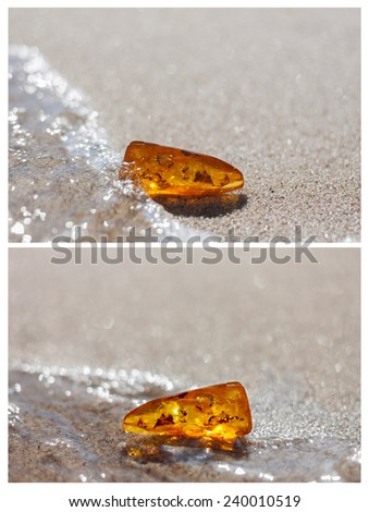 amber stone shine baltic sea sand background