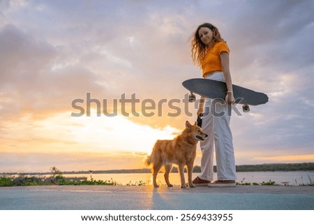 Similar – Image, Stock Photo Crop skater standing on street