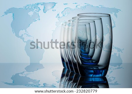 Water glasses with world map