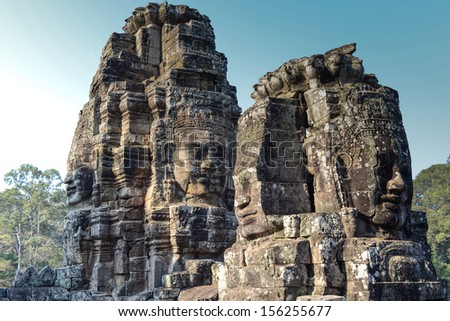 An ancient king face of temple in angkor thom,Cambodia
