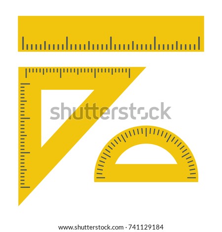 Ruler, Triangle Ruler, Protractor for School and Business. Vector Illustration