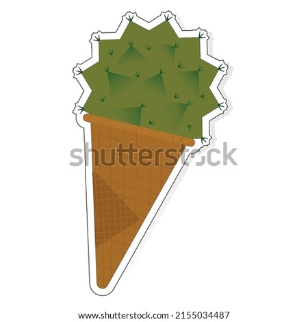 Sticker prickly cactus in a waffle cup. Humorous ice cream. Vector on a white background Сток-фото © 