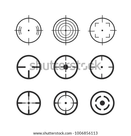 Crosshairs icons set in line style. Aiming and target to bullseye vector illustration.