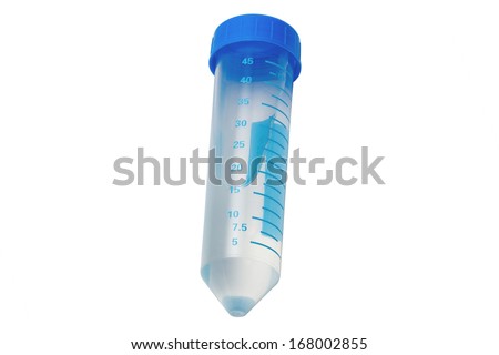 50 ml centrifugation tube with blue cap isolated on white background