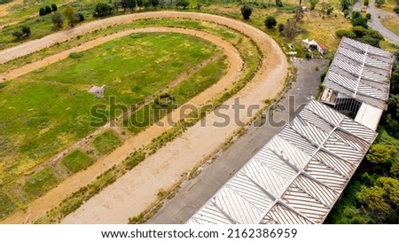Aerial view of the hippodrome of Tor di Valle in Rome, Italy. This stadium was an important horse racing venue and included a racetrack, a training track and right track. Now it's closed and abandoned Stock fotó © 